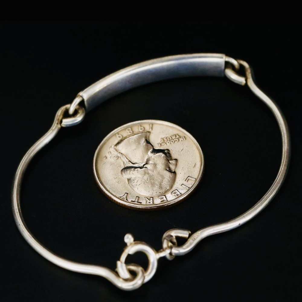 Vintage 925 Sterling Silver Engravable ID Bar Bracelet 7 Inch Ring Clasp - Picture 8 of 10